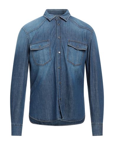 Shop Pt Torino Man Denim Shirt Blue Size 16 Cotton