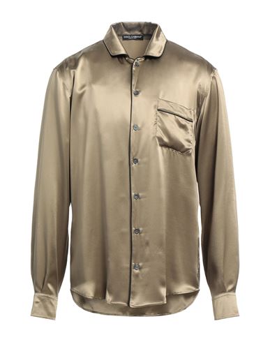 Dolce & Gabbana Man Shirt Khaki Size 15 ¾ Silk In Beige