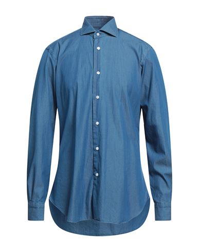 Barba Napoli Man Denim Shirt Blue Size 16 Cotton