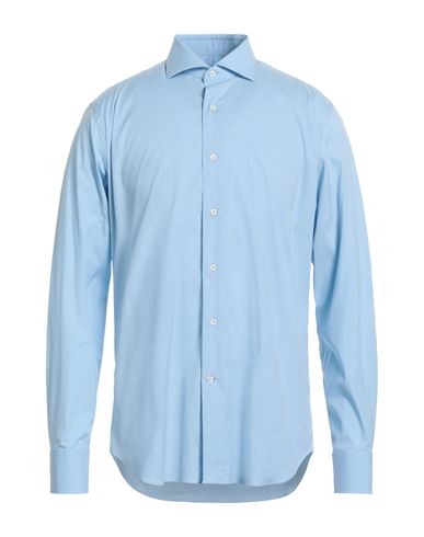 Mantovani Man Shirt Sky Blue Size 15 ½ Cotton, Polyamide, Elastane