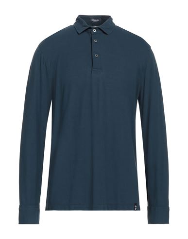 Drumohr Man Polo Shirt Slate Blue Size Xxl Cotton