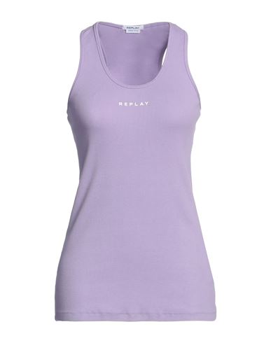 Replay Woman Tank Top Light Purple Size Xs Organic Cotton, Elastane