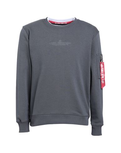 Alpha Industries Man Sweatshirt Lead Size L Cotton, Polyester In Grey