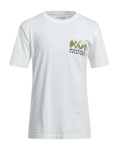 Selected Homme Man T-shirt White Size L Cotton, Organic Cotton