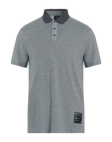 Armani Exchange Man Polo Shirt Lead Size M Cotton, Polyester, Elastane In Grey