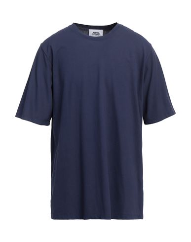Alpha Studio Man T-shirt Navy Blue Size 50 Cotton, Elastane