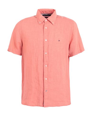 Tommy Hilfiger Man Shirt Salmon Pink Size Xl Linen
