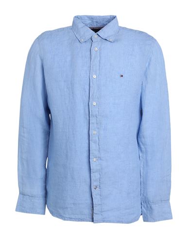 Tommy Hilfiger Man Shirt Sky Blue Size Xl Linen