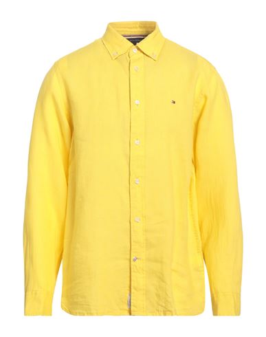 Tommy Hilfiger Man Shirt Yellow Size L Linen In Yellow