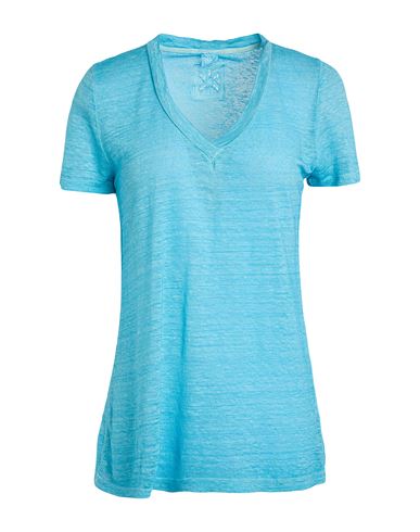 120% Lino Woman T-shirt Azure Size L Linen In Blue