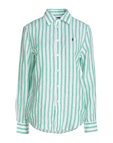 Polo Ralph Lauren Relaxed Fit Striped Linen Shirt Woman Shirt Light Green Size Xl Linen