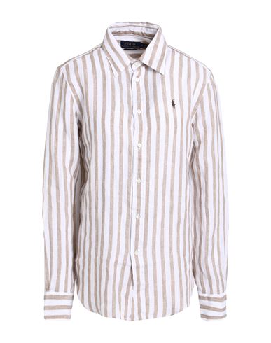 Polo Ralph Lauren Relaxed Fit Striped Linen Shirt Woman Shirt Beige Size Xl Linen