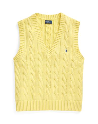 Polo Ralph Lauren Cable-knit Cotton V-neck Sweater Vest Woman Top Yellow Size Xs Cotton