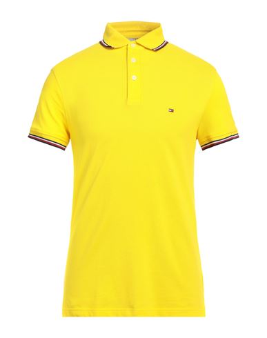 Tommy Hilfiger Man Polo Shirt Yellow Size L Cotton, Elastane