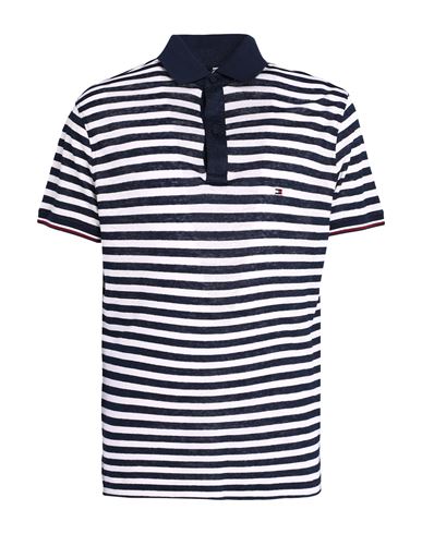 Tommy Hilfiger Man Polo Shirt Navy Blue Size S Linen, Polyamide