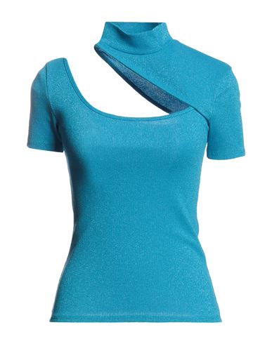 Berna Woman Turtleneck Azure Size Onesize Polyacrylic, Cotton, Polyamide, Metallic Fiber, Elastane In Blue
