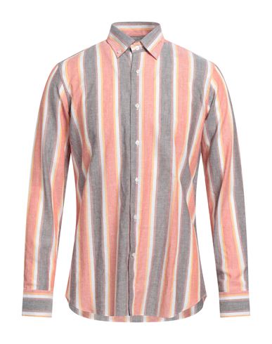 Alea Man Shirt Salmon Pink Size 16 ½ Linen, Cotton In Orange