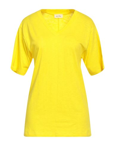 American Vintage Woman T-shirt Yellow Size S Cotton, Linen