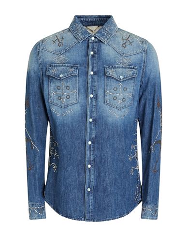 Valentino Man Denim Shirt Blue Size 34 Cotton