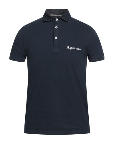 Aquascutum Man Polo Shirt Navy Blue Size L Cotton, Elastane