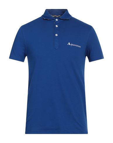 Aquascutum Man Polo Shirt Blue Size M Cotton, Elastane