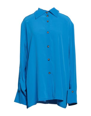 Quira Split Back Shirt With Unique Collar And Buttoned Cuffs In Blue