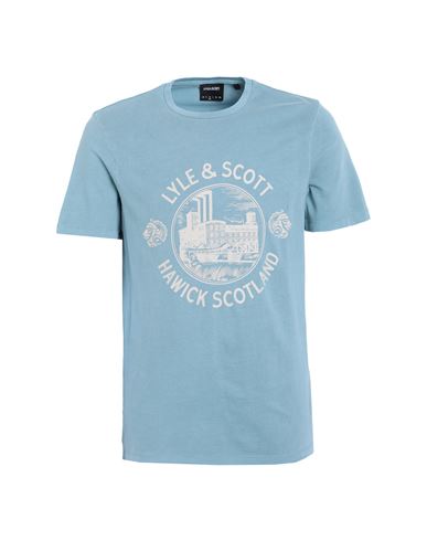 Lyle & Scott Man T-shirt Pastel Blue Size S Cotton