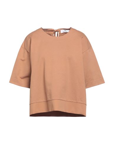 Anna Seravalli Woman Sweatshirt Light Brown Size 6 Cotton, Elastane, Polyamide In Beige