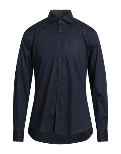 Shop Egon Von Furstenberg Man Shirt Midnight Blue Size 16 ½ Cotton, Elastane