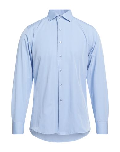 Egon Von Furstenberg Man Shirt Azure Size 15 Cotton In Blue