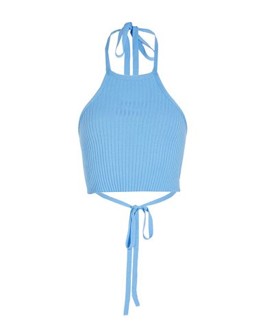 8 By Yoox Knitted Halter Open-back Top Woman Top Light Blue Size Xl Viscose, Polyester