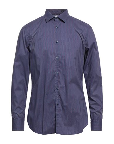 Shop Aglini Man Shirt Navy Blue Size 16 Cotton