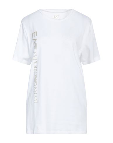 Ea7 Woman T-shirt White Size L Cotton, Elastane