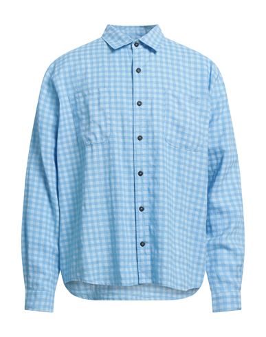 Madson Man Shirt Azure Size L Linen In Blue