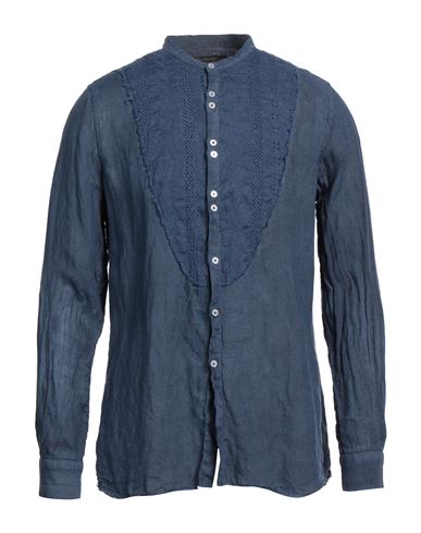 Messagerie Man Shirt Navy Blue Size 16 Linen