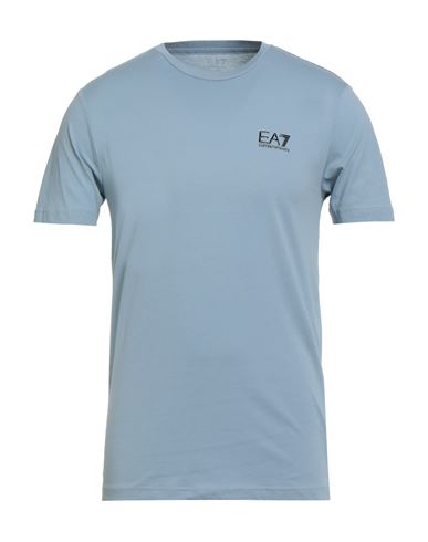 Ea7 Man T-shirt Sky Blue Size M Cotton In Blue