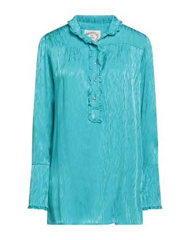 Pink Memories Woman Shirt Turquoise Size 6 Acetate, Silk In Blue