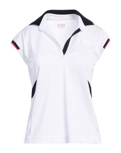 Ea7 Woman Polo Shirt White Size Xl Polyester