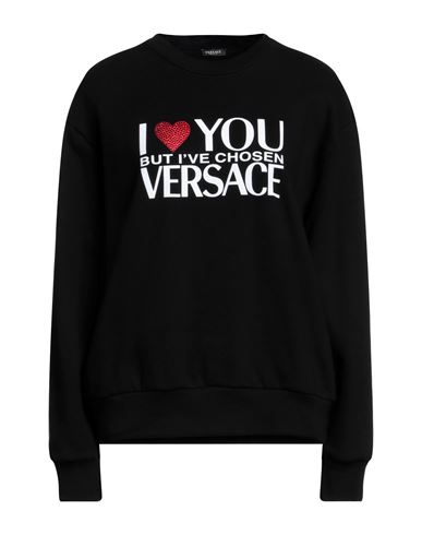 Versace Woman Sweatshirt Black Size 4 Cotton, Glass, Elastane