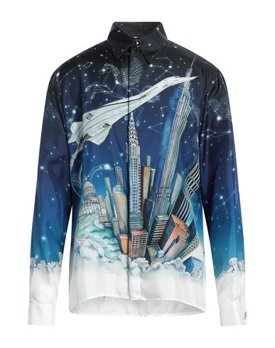 Casablanca Long Sleeve Silk Button-up Shirt In Blue