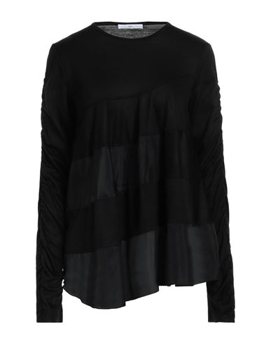 High Woman T-shirt Black Size M Wool, Silk