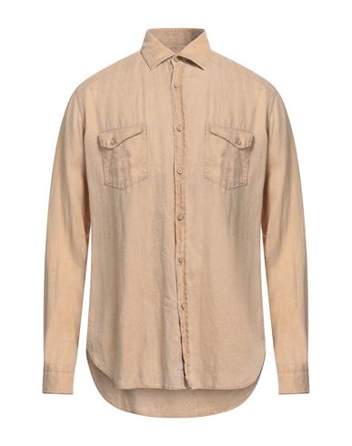 Alessandro Gherardi Man Shirt Apricot Size 15 ¾ Linen In Brown