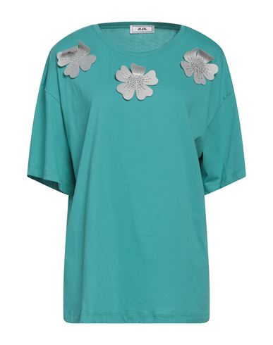 Jijil Woman T-shirt Turquoise Size 6 Cotton In Blue