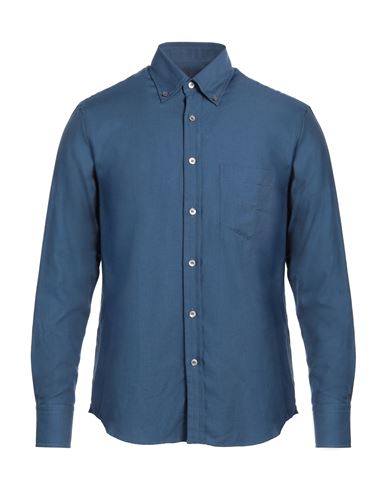 Dunhill Man Shirt Slate Blue Size Xl Cotton, Cashmere