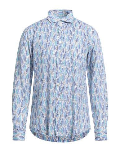Bastoncino Man Shirt Azure Size 17 Linen In Blue