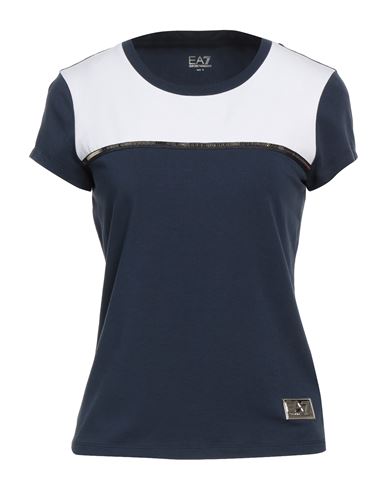 Ea7 Woman T-shirt Midnight Blue Size M Cotton, Elastane