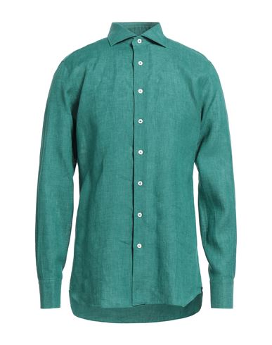 Lardini Man Shirt Green Size 16 Linen