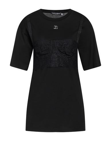 Dolce & Gabbana Woman T-shirt Black Size 12 Cotton, Polyamide, Silk