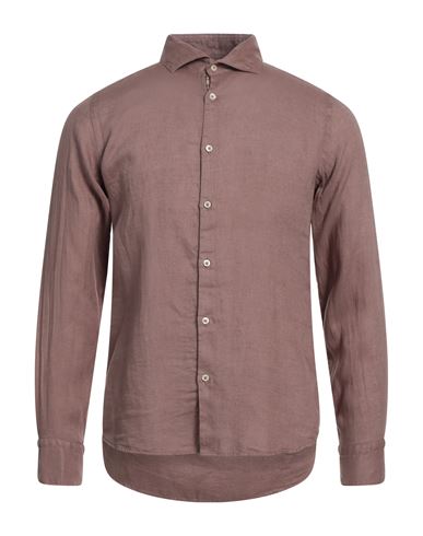 Gmf 965 Man Shirt Light Brown Size 16 Linen In Beige