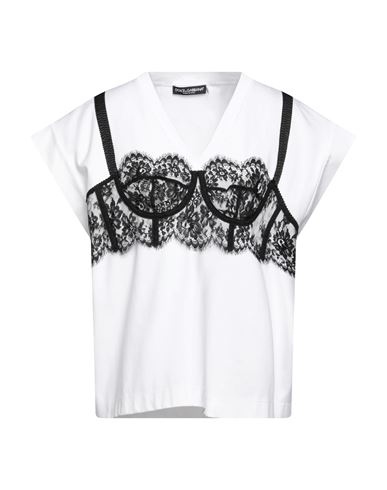 Dolce & Gabbana Woman T-shirt White Size 10 Cotton, Polyamide, Silk, Viscose, Elastane